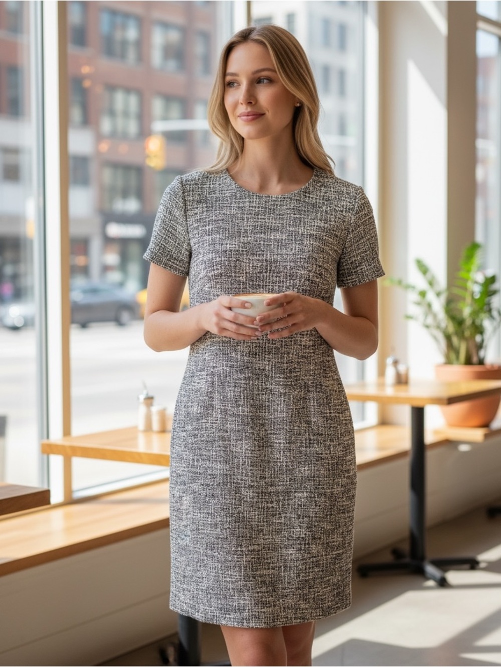 Calvin Klein Gray Textured Short-Sleeve Sheath Dress